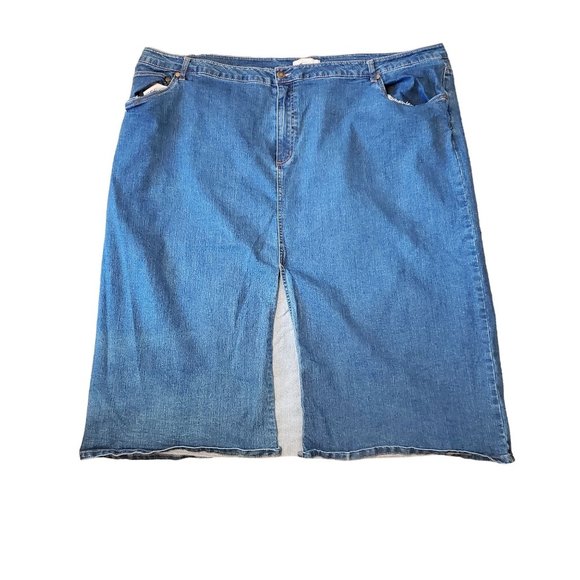Woman Within 30W Blue Jean Denim Skirt Modest Front Slit - Picture 1 of 4